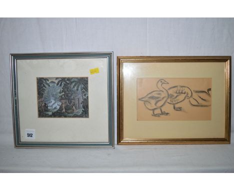 A miniature watercolour - "Taman Urua" - Far Eastern landscape, by Imo Parka; together with a small photolithographic print o
