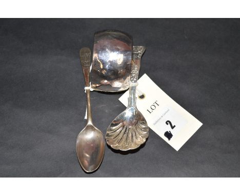 A silver tea caddy spoon, by Chawner & Co., London 1854; together with a napkin ring; and a teaspoon.