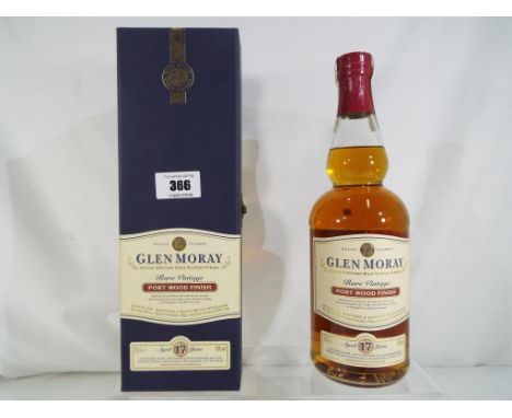 Glen Moray single Speyside malt Scotch whisky rare vintage aged 17 years, Port Wood finish, 70cl, 40% vol, matured in ex-bour