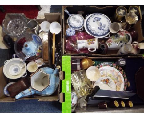 A good mixed lot to include glassware, plated ware, hand painted glass vase, various ceramics comprising Wedgwood, Foley, Bes