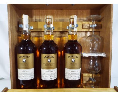Aberlour Millennium - three single Highland malt Scotch whisky bottles by Aberlour, Dunnage matured, labelled for The Millenn