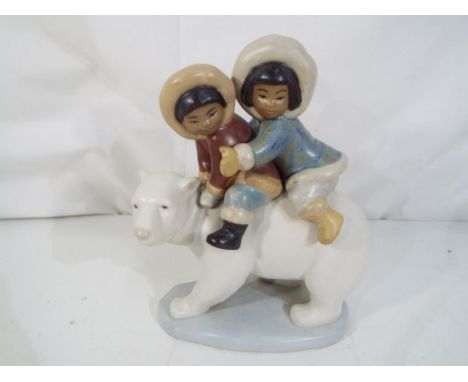 Lladro - A Lladro figurine #  2270 Eskimo Riders in gres finish, stamped and impressed marks to the base, approximately 17.5 