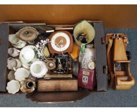 A good mixed lot to include a quantity of plated ware, ceramics to include a Doulton Improved Foot Warmer, a Royal Albert Flo