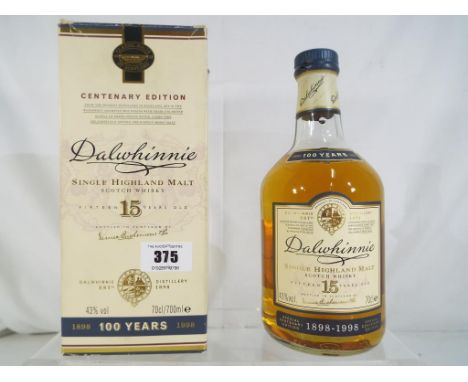 Dalwhinnie single Highland malt Scotch whisky aged 15 years old natural cask strength, Centenary edition to celebrate 100th a