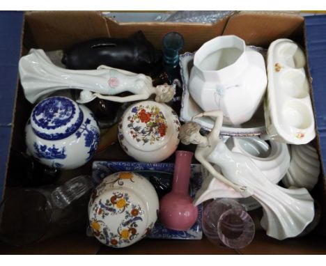 A good mixed lot to include a quantity of glassware, ceramics comprising Poole Pottery, Sadler's, Wedgwood, Royal Doulton ser