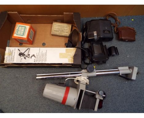 Photography - a lot to include an Agfa Isolette camera, a Meopta Opemus III darkroom colour enlarger, a Stitz four section tr