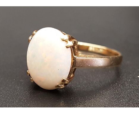 OPAL SINGLE STONE RINGon nine carat gold shank, ring size N-O 