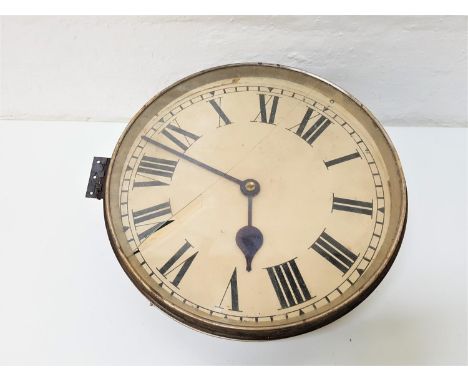 CIRCULAR ENAMEL CLOCK FACEwith Roman numerals and a  fusee movement, with a circular glass door, cracked, dial diameter 35.5c