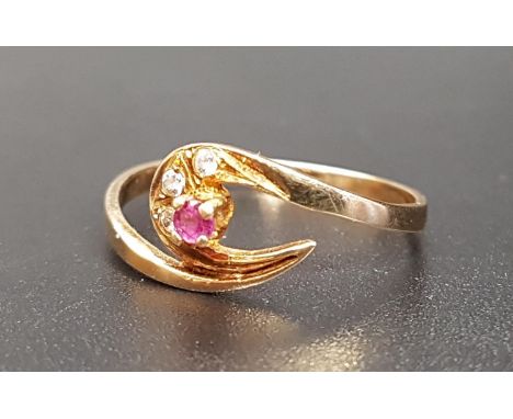 RUBY AND DIAMOND TWIST DESIGN RINGon fourteen carat gold shank, ring size Q 