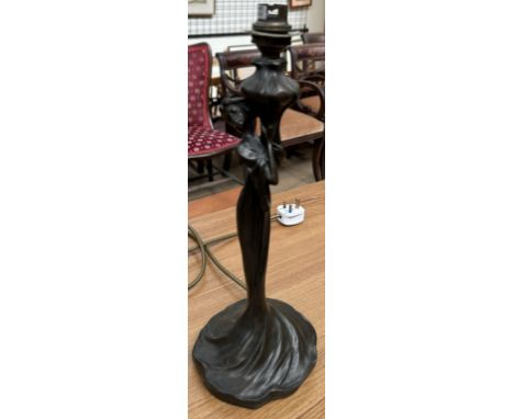 An Art Nouveau inspired table lamp basin with a maiden on a circular base 