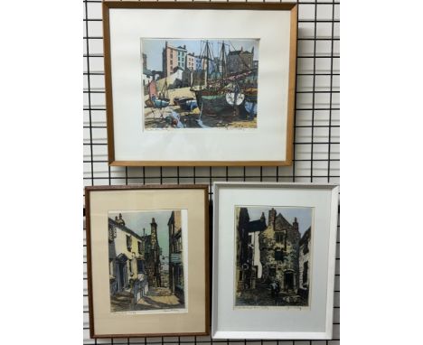 James Priddey The Harbour Tenby A print Signed in pencil to the marginTogether with two other prints of Tenby