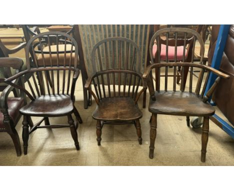 A 19th century child's stick back Windsor chair together with two other child's Windsor chairs 