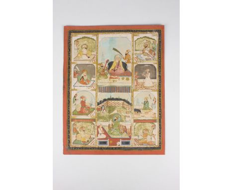 An Indian Mughal style miniature painting on paper, 18th/19th century, depicting ten portrait panels of emperors and princes,