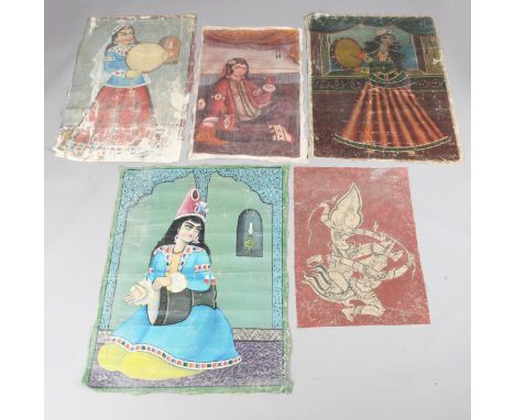 A group of four Indian oil paintings on canvas, 20th century, each depicting a portrait of a lady, dimensions ranging from 10