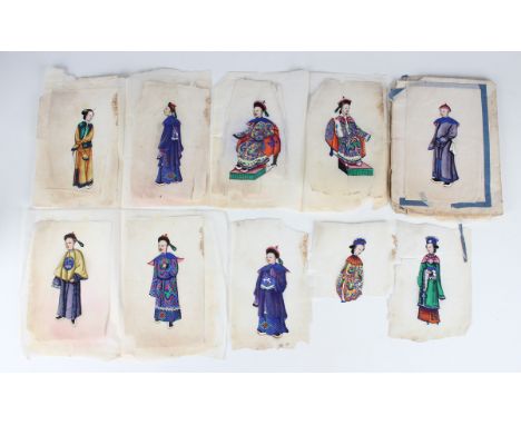 A group of ten Chinese Canton export watercolours on rice paper paintings, late 19th century, each painted with a portrait, a