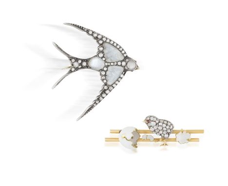 TWO LATE 19TH CENTURY NOVELTY BROOCHES, CIRCA 1880One brooch designed as a swallow bird in flight with its wings stretched, e