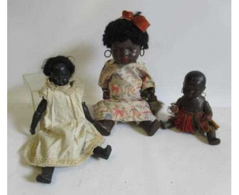 Three German bisque socket head dolls comprising an 11 1/2" 406 7/0 Heubach Koppelsdorf with sleeping eyes and pierced ears, 