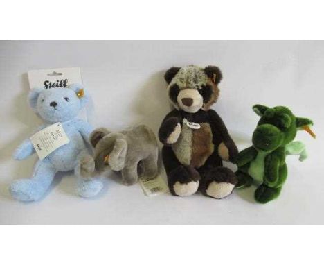 Four Steiff teddy bears, comprising a Moritz Panda, a Trampili, a "My First Steiff" and a dragon, largest 12" (Est. plus 24% 