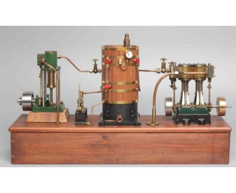 Steam plant comprising a Cotswold gas fired tubed boiler with water pump, water and pressure gauges, single cylinder "Isis" C