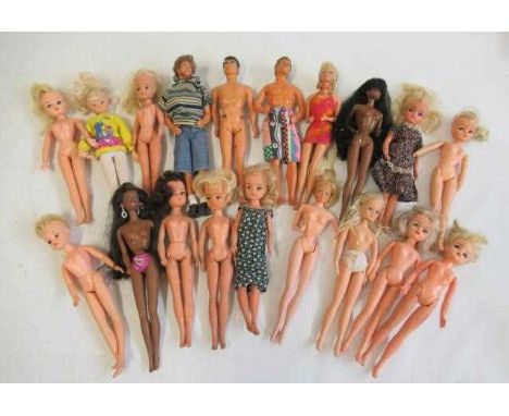 A collection of Barbie &amp; Sindy dolls, including four Mattel 1966 marked Barbies, two 1968 marked Kens, and twelve Sindys 