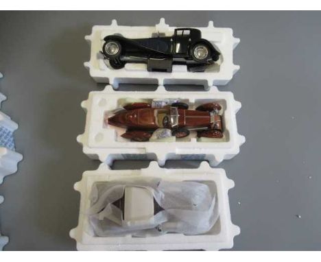 Franklin Mint 1925 Hispano Suiza Kellner H63, 1924 Hispano Suiza tulip wood and Bugatto Royal Coupe Napoleon, all items boxed