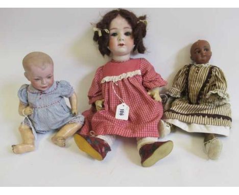 Three restored bisque socket head dolls, comprising an 18 1/2" Heubach with sleeping eyes, open mouth and bent limb compositi