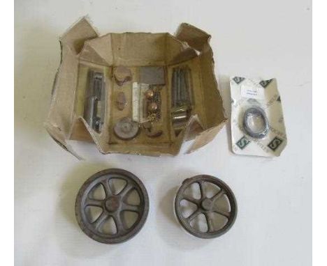 A set of un-machined castings for Stuart Beam engine Governor, unchecked for completeness, G, and two fly wheel castings (Est