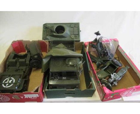 Action Man vehicles comprising helicopter, scout car, army lorry, jeep with trailer and German motorbike and side car, F (Est