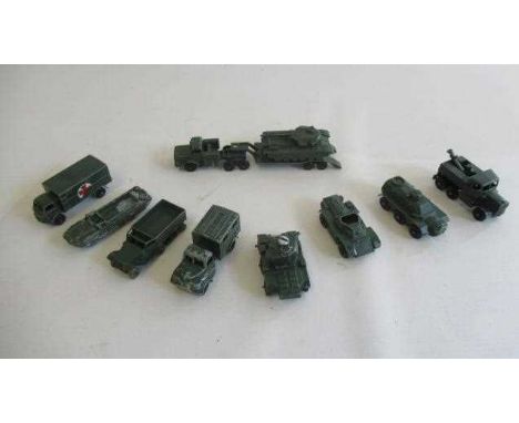 Ten unboxed Matchbox 1-75 army vehicles including tank transporter, crane truck and tank, F-P (Est. plus 24% premium inc. VAT