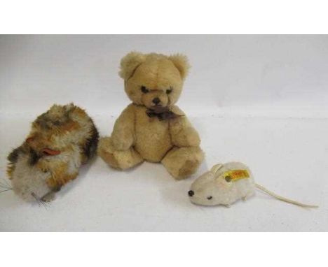 Steiff guinea pig, with ear button, felt ears, feet and tongue, 7 1/2" long, together with a Steiff Fiep white mouse and a sm