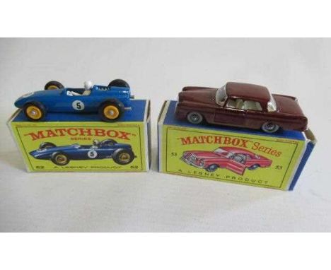 Matchbox 52b B.R.M. racing car, box M, model M and 53b Mercedes-Benz 220E, box M, model M (Est. plus 24% premium inc. VAT)