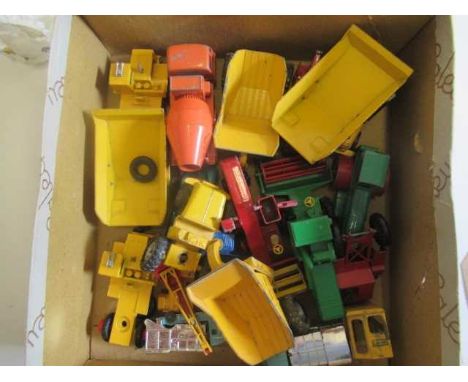 Unboxed Matchbox vehicles, most items construction vehicles including cement mixer, dump trucks, road roller and two combine 