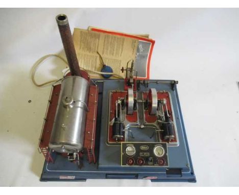 Wilesco D32el steam engine, uncommon electrically fired twin cylinder steam engine with control panel and gauges, Wilesco's l