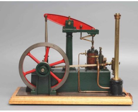 Well engineered Stuart Beam engine finished in red/green on wood base, E (Est. plus 24% premium inc. VAT)