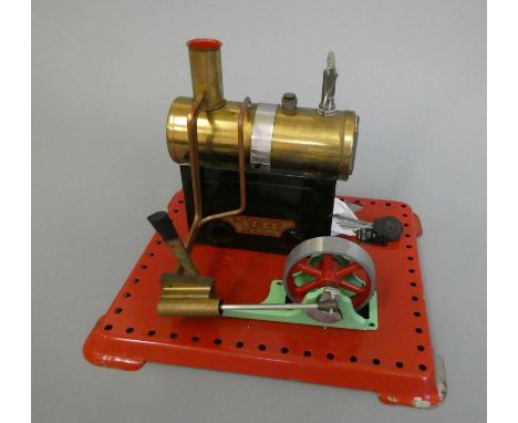Mamod S.E.2a steam engine with water sight glass, little use, some rusting to corners and paint flaking from red base (storag