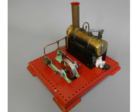Mamod S.E.3 twin cylinder steam engine with water sight gauge, little use, some rusting on corners and paint flaking to red b