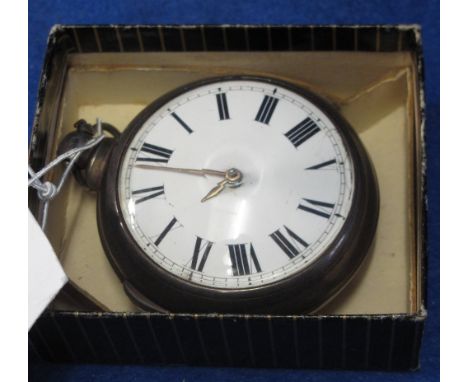 A George IV silver pair cased fusee pocket watch by Crundwell of Tunbridge having white enamel face with Roman numerals, pier