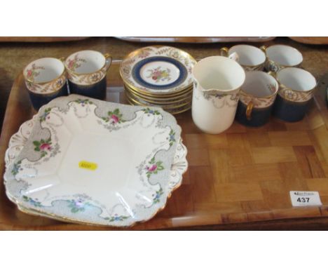 Shelley china gilt and floral sandwich plates and matching milk jug, together with a set of six Spode bone china Regent coffe