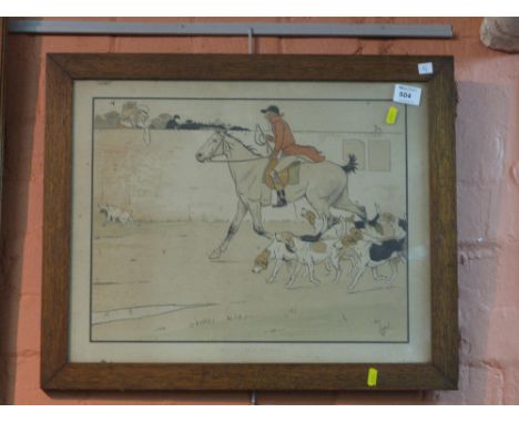 After Cecil Aldin, 'Admiration', a coloured hunting print.  Glazed in oak frame.