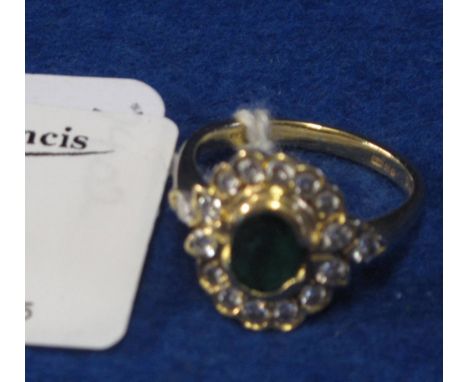 18ct gold, emerald and diamond cluster ring.