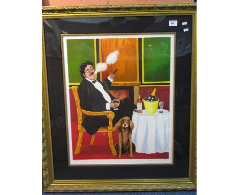 After Guy Buffet, 'Man's Best Friends', limited edition coloured lithograph, signed in pencil by the artist.  Framed and glaz