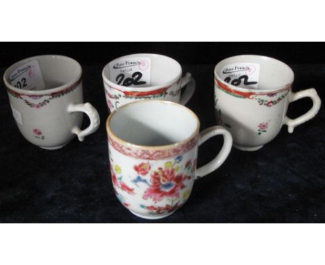 Group of four Chinese porcelain tea cups. No saucers. (4)