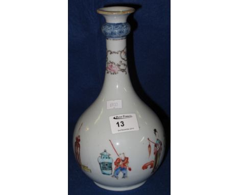 Chinese porcelain enamel decorated guglet vase with baluster flared neck and continuous decoration of figures and emblematic 