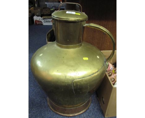 Large copper and brass single handled baluster jar and cover.