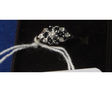 9ct gold diamond saphire cluster ring in box.