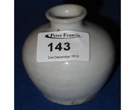 Small Chinese white glazed stoneware baluster shaped miniature jar or brush pot in the style of the Song Dynasty.
*** CONDITI
