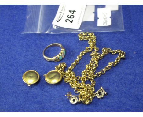 9ct gold chain, diamond and turquoise ring, earrings, etc. CONDITION REPORT: 15 grams