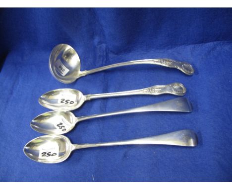 Pair of plated large basting spoons, another similar and large plated ladle.  (4)