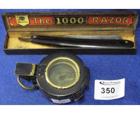 Military T.G. Coe Ltd. of London, no.: B164684, mark 3, 1942, compass together with cased Taylor's 'The One Thousand' razor.