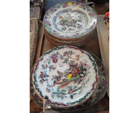 19th Century ironstone china Chusan shallow bowls together with Ashworth Bros Hanley oriental design bowls etc.